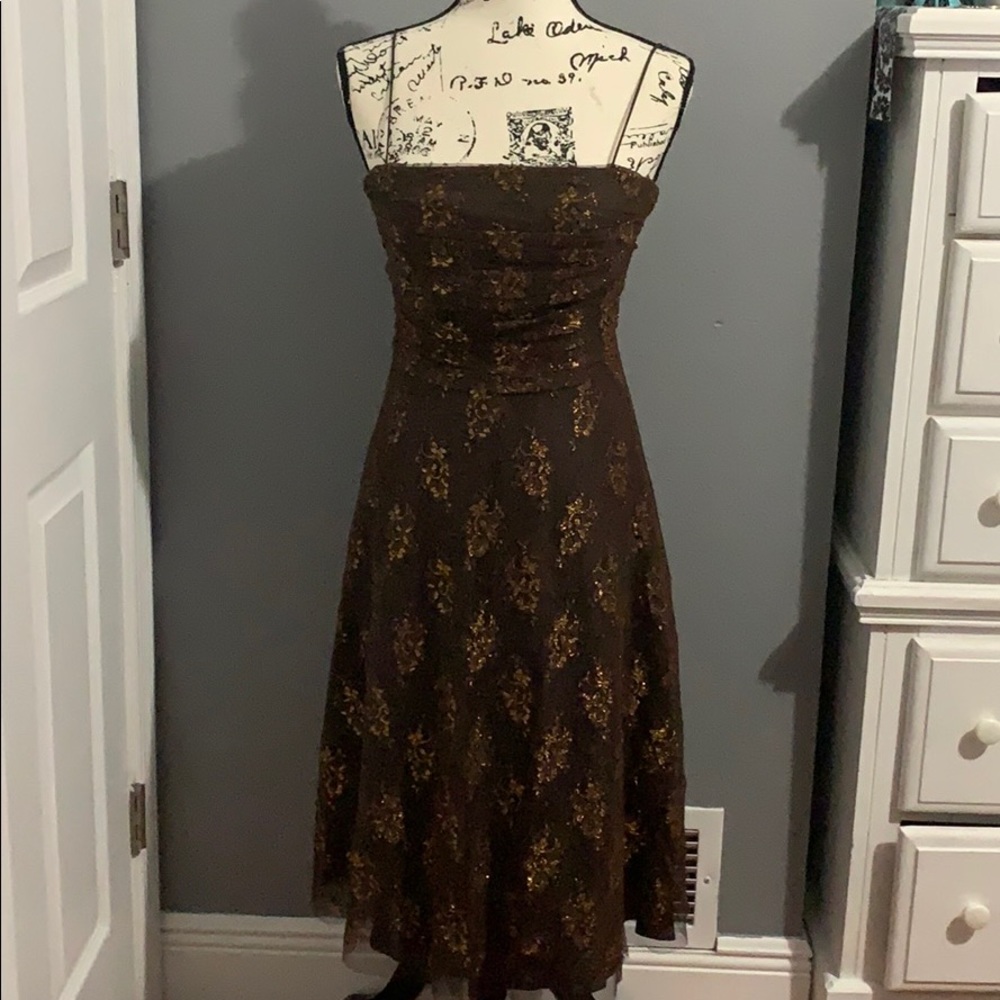 Eliza J New York Brown And Gold Dress
